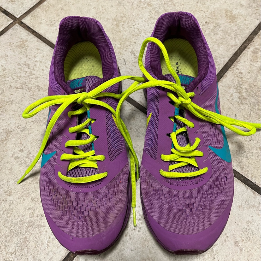 Nike Purple and Green Athletic Shoes Breathable Mesh Design
